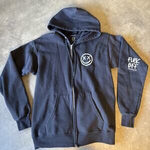 Salty Savage F*ck Off Hoodie Women S‎ Black Fleece Sweatshirt Grunge Punk Gym